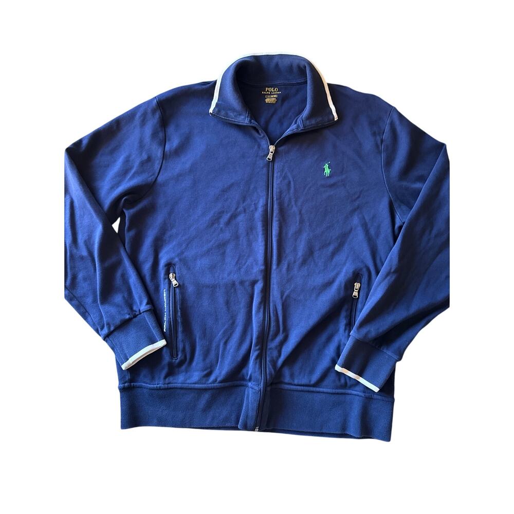 Polo Ralph Lauren Large Navy Blue Full Zip Jacket w/ Green Pony Embroidered Logo
